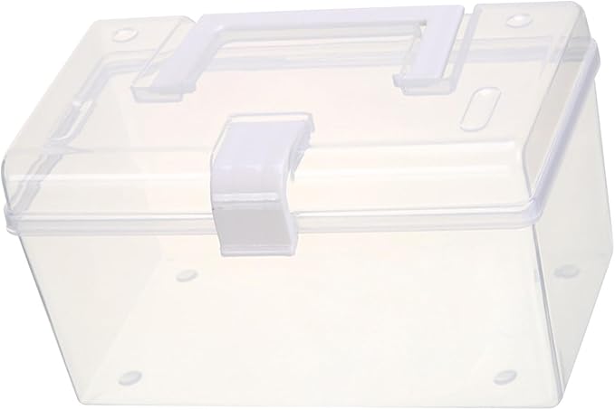 plplaaoo Transparent Storage Box Large Capacity Handheld Desktop Organizer Portable Multifunctional Storage Container with Handle for Home Office (S)
