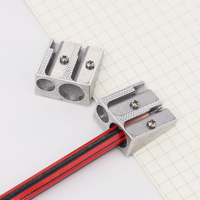 6Pcs Silver Magnesium Pencil Sharpener Survival, 2-Hole Pencil Sharpener Magnesium Alloy Wedge Profile, Pencil Sharpener Magnesium,Writing and Correction Supplies,Metal Pencil Sharpeners
