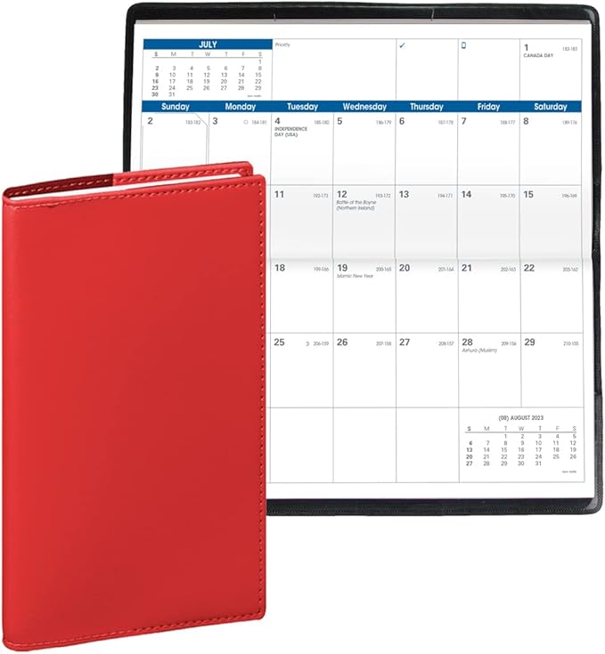 Quo Vadis 2024 Visoplan - Monthly Planner - 12 Months, Jan. to Dec. - 6 3/4 x 3 1/2" - Smooth Faux Leather Soho Red - Pocket Calendar Organizer