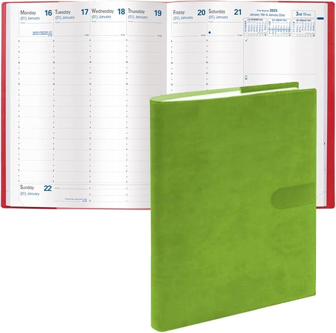 Quo Vadis 2024 President - Weekly/Monthly Planner - 13 Months, Dec. to Dec. - 8 1/4 x 10 1/2" - Smooth Faux Suede Texas Bamboo Green - Time Management Appointment Organizer