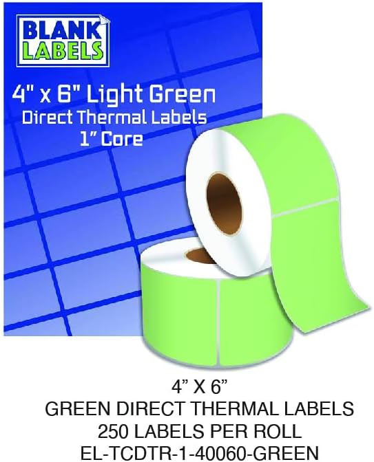 4" X 6" Direct Thermal Shipping Labels | Green | 1" Cores w/Perfs Easy Tear | Made in USA | Printing Label | 1000 Labels | 250 Labels per Roll | 4 Rolls | Blank Labels