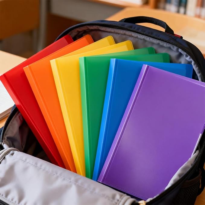 6 Pack Folders with Pockets Plastic Paper File Folder for School Office Home Business Fit Letter Size Paper Rainbow Colorful