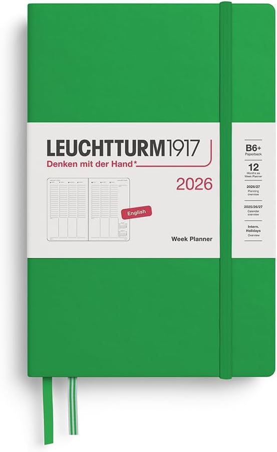 LEUCHTTURM1917 - Week Planner 2026, Hardcover, Paperback (B6+), Spring Leaf (Jan 1 - Dec 31, 2026)