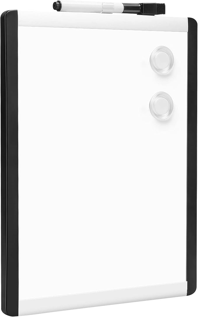 Amazon Basics Small Dry Erase Whiteboard, Magnetic, with Marker and Magnets, Lightweight, 8.5" x 11", Plastic/Aluminum Frame