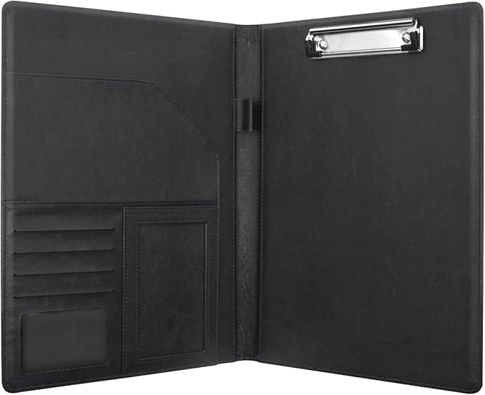 WAVEYU Padfolio Business/Resume Portfolio Folder, Marble Leather Interview Organizer with Legal Pad Folder Clipboard for Men/Women, Black+Gold