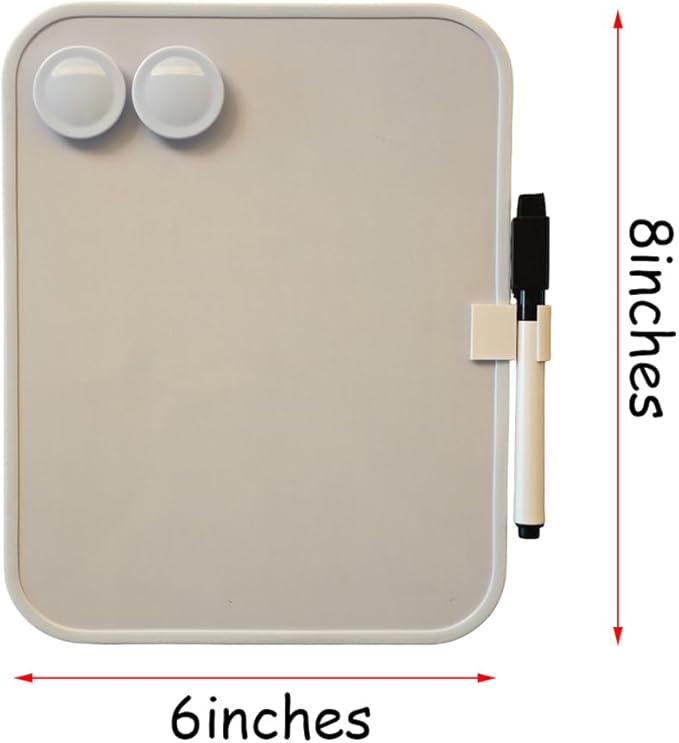 Small Dry Erase Board，Fridge Whiteboard，6" X 8" with Dry Erase Markers Magnetic and 2 Magnets，Mini Whiteboard for Office Door，School Lockers（White）
