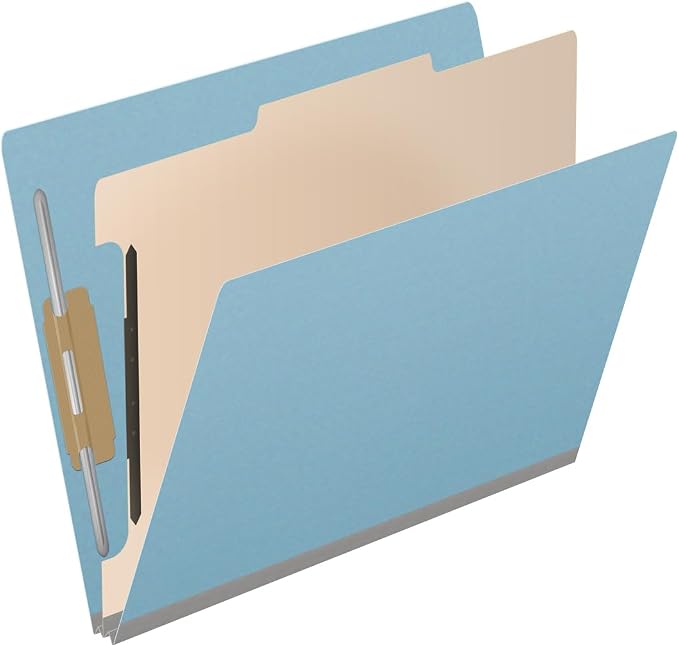 25 Pt. Pressboard Classification Folders, Full Cut End Tab, Letter Size, 1 Divider, Light Blue (Box of 10)