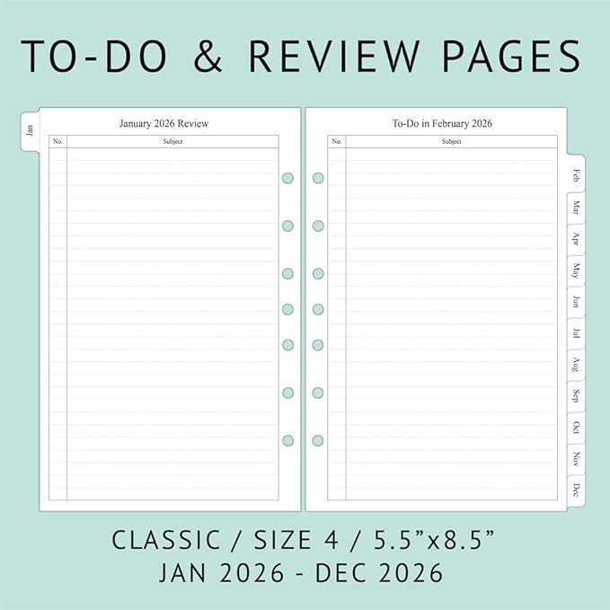 newestor 2026 Monthly Planner Refills 5.5" x 8.5" for Mini Binder, 12 Months from Jan 2026 to Dec 2026, Desk Size