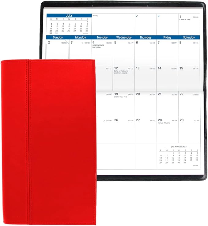 Quo Vadis 2024 Visoplan - Monthly Planner - 12 Months, Jan. to Dec. - 6 3/4 x 3 1/2" - Smooth Leather Chelsea Red - Pocket Calendar Organizer