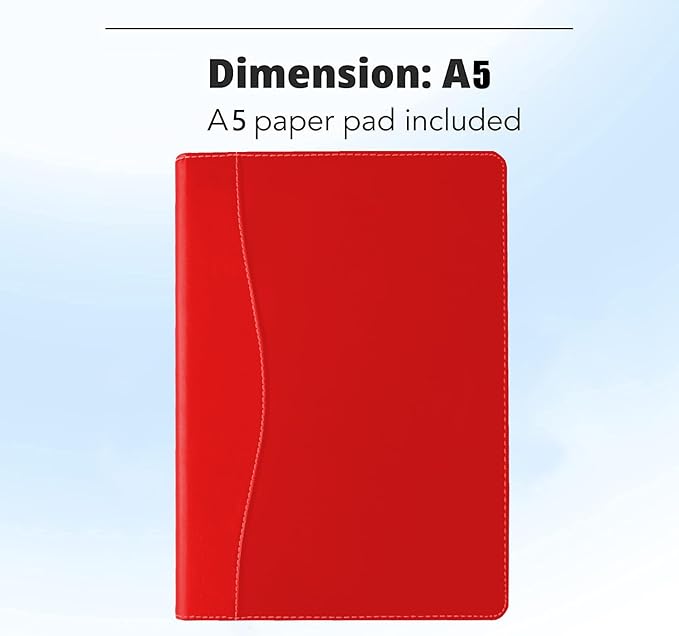 Mini Padfolio/Junior Portfolio Folder Case, Business A5 Binder Organizer Notepad for Men Women, 5 x 8 Writing Pad Included, Red