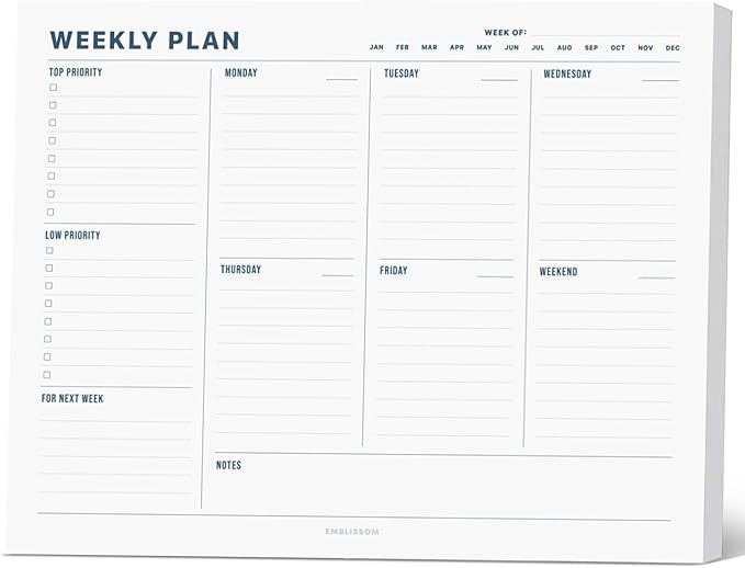 Weekly Planner Notepad, 8.5 x 11" Tear-Off Pad – 70 Undated Sheets, Daily Schedule Deck Organizer with Priorities, To Do List & Checklist for School, Work, Home (White, Minimalist, 1 Pack)