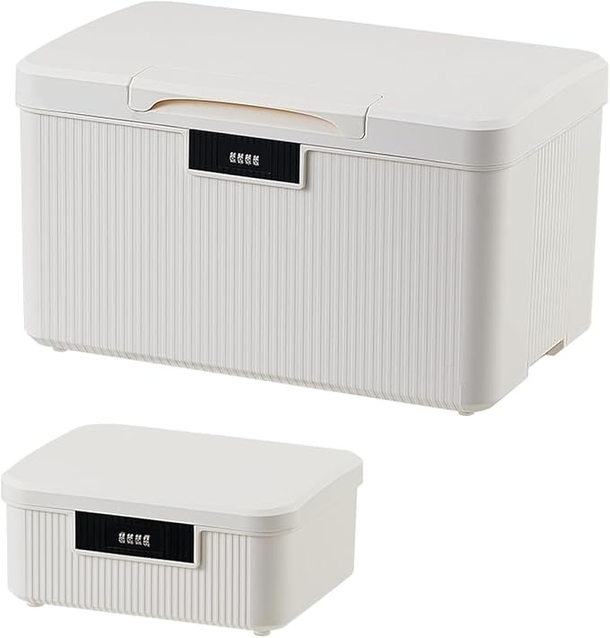 RUIAN Lockable Storage Container Bin, 10 Gallon & 2.3 Gallon Security Portable Combination Lock Plastic Box, Locked Security Box Suitable for Storing Important Items and Documents (Milk White)