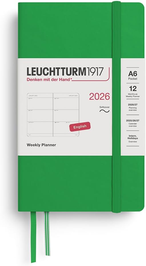 LEUCHTTURM1917 - Weekly Planner 2026, Softcover, Pocket (A6), Spring Leaf (Jan 1 - Dec 31, 2026)