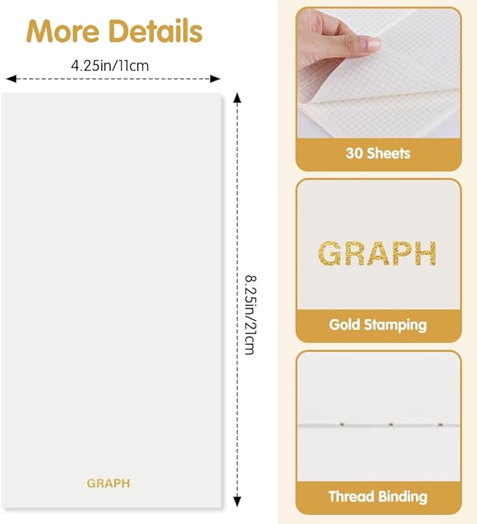 Pocket Planner Notebook, Graph Ruled Planner Refills, 30Sheets, 8.25x4.25inches Regular TN Journal Notebooks, Travelers Notebook Insert for Writing Pattern Diary Memo