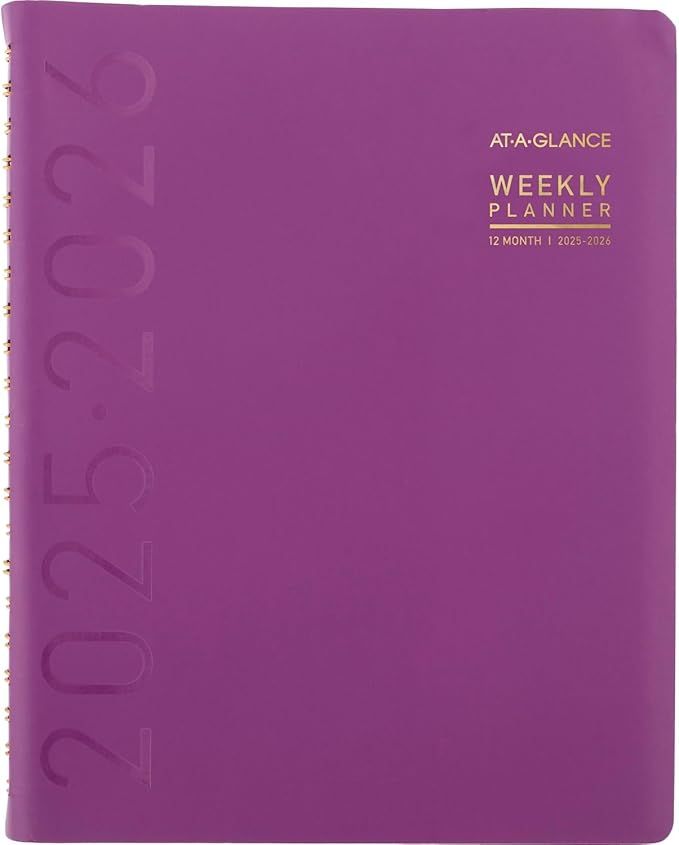 AT-A-GLANCE Planner 2025-2026 Academic, Weekly & Monthly, Half-Hourly Appointment Book, 8-1/4" x 11", Large, Monthly Tabs, Flexible Cover, Contemporary, Purple (70957X18)