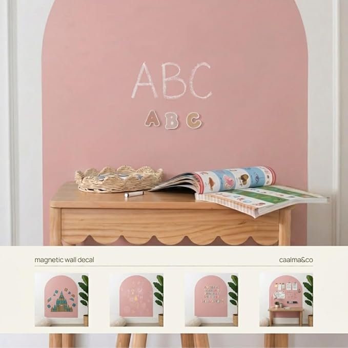 CAALMA Magnetic Wall Decal 40 x 32 - Magnetic Chalkboard for Wall - Strong Adhesive with Aesthetic Magnetic Letter, Chalk and Cloth (Dusty Pink)