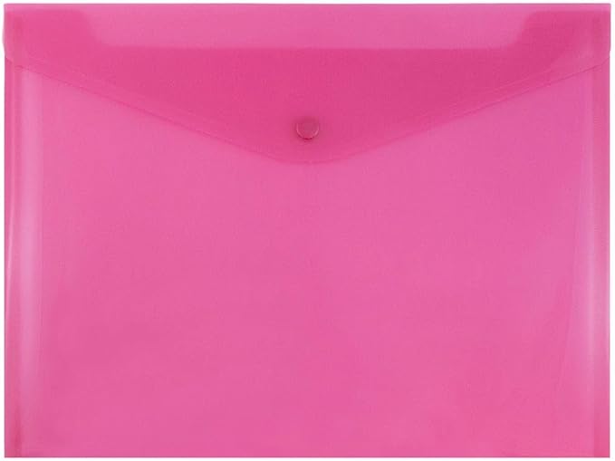 JAM PAPER Plastic Envelopes with Snap Closure - Letter Booklet - 9 3/4 x 13 - Fuchsia Pink - 3/Pack