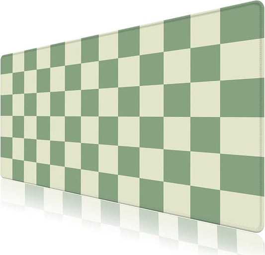 Desk Mat for Keyboard and Mouse, Large Mouse Pad Non-Slip Keyboard Pad, Computer Mats for Desktop, Cute Check Desk Pad with Stitched Edges for Office, Gaming I Sage Green Grid