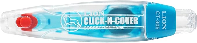 LION CLICK-N-COVER Refillable Correction Tape, Retractable Tip, 1/5" wide and 236" long, Acid-Free, Economy Box, Box of 12 (CT-305-12B)