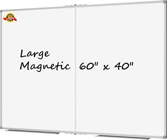 Lockways Large Magnetic 60" x 40" Dry Erase Board, Foldable Wall Mounted Whiteboard| White Board with Pen Tray for Business,Team,Home Office,Home Education