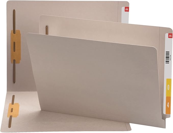 Smead End Tab Fastener File Folder, Shelf-Master® Reinforced Straight-Cut Tab, 2 Fasteners, Letter Size, Gray, 50 per Box (25849)
