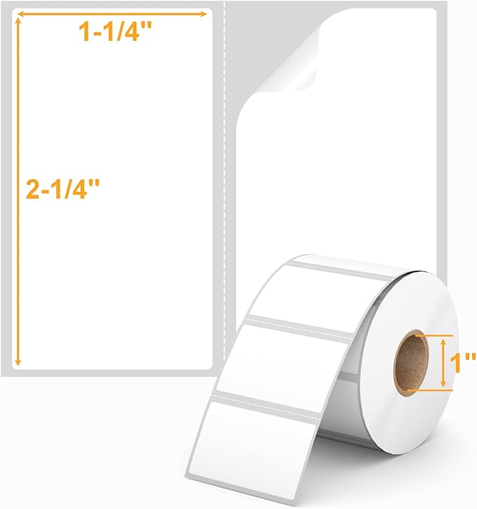 (12,000 Labels/12 Rolls) Labelebal 12 Rolls,1000/Roll -Zebra 2.25" X 1.25” Direct Thermal Labels - Perforated Stickers for Barcode Address, Compatible with Zebra & Rollo & MUNBYN Desktop Printer
