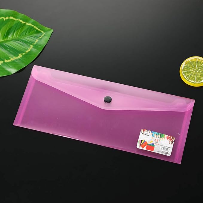 6Pcs Plastic File Folder Envelopes Document Organizer with Snap Button Clear File Folders for School Office Filling Product (Random Color)