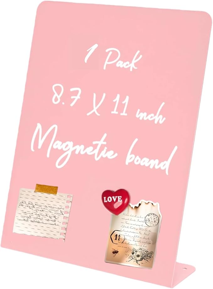 Magnet Board - Pink, 8.7 x 11 x 2.4 in, Standing Magnetic Board for Desk, Magnetic Display for Memos, Photos & Documents, Bulletin Board for Home Office School Kitchen Table Supplies(PK-FX2228-1P)