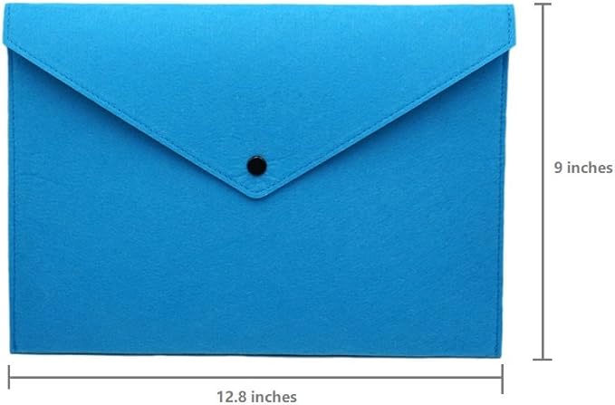 Felt File Folder, Durable Briefcase, Document Bag, Paper File Folders, Portfolio Case, Letter Envelope, Handbag Button Closure, for Office Home School Stationery (Blue)
