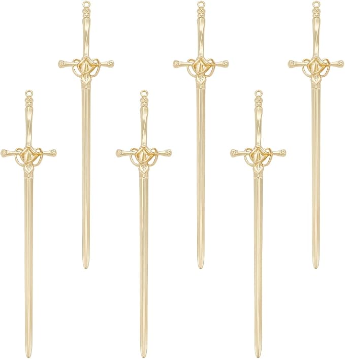 UNICRAFTALE 6Pcs Sword Bookmarks Sword Hair Pin Vintage Golden Metal Pendant Bookmarks Hair Pins Sticks Ancient Large Sword Bookmark Charms for Book Lovers Presents Reading Crafting Gifts