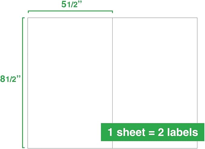 ChromaLabel 8.50 x 5.50 Inch Half Sheet Shipping Labels for Laser and Inkjet Printers, 25 Sheets, 50 Pack