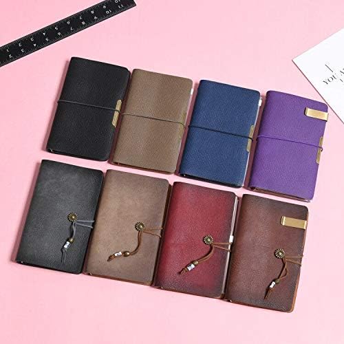WONDERPOOL Leather Journal A6 Refillable 6 Ring Binder Notebook with Lined Paper and Pen,Writing Diary for Work Travel and Agenda Plan (a-Maroonpink)