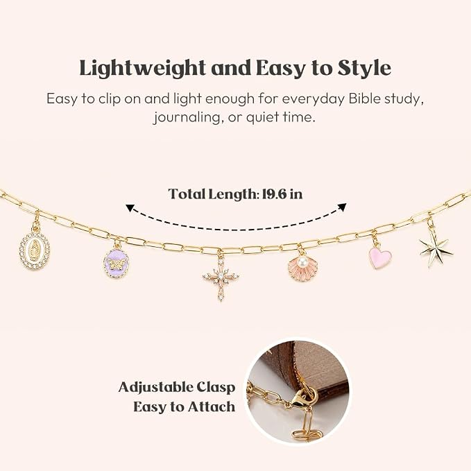 Kaciola Bible Charms Chain with 4PCS Planner Charms for Bible Study, Book Spine Bookmark, Journal Accessory, Unique Faith Jewelry Gift for Women (SJ-02)