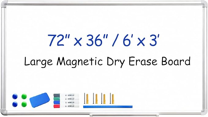 DEVELOP Large Magnetic Dry Erase Board 36 x 72 Inch, Wall Mounted Whiteboard with Aluminium Frame & Detachable Marker Tray 3' x 6', Magnetic White Board for Home School Office