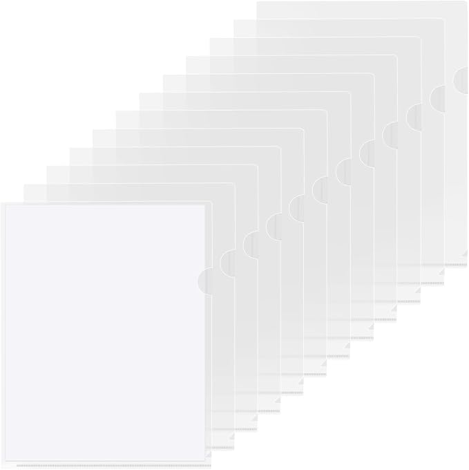 KTRIO Clear Document Folders Project Pockets for 8.5x11 Paper, 12 Pack | Heavy-Duty Clear Project Pockets, Transparent Letter Size Paper Sleeves, L-Shaped Thumb Notch Design, Acid-Free Poly Plastic