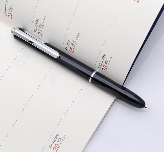 OASO K016 Retractable Fountain Pen Set 0.5mm with 4pcs Blue Ink Cartridges Smooth Writing for School Students (Deep Sea Black)
