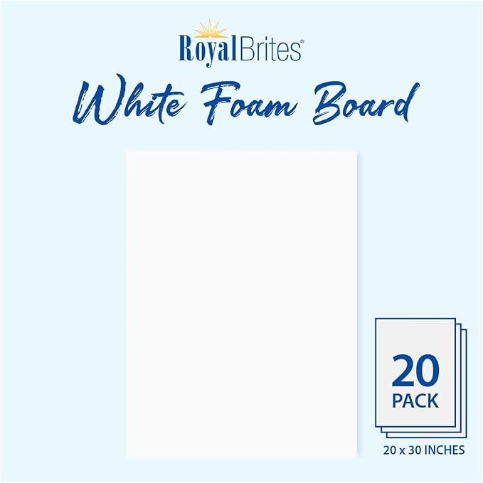 Royal Brites Premium White Foam Board 20” x 30” - Sturdy & Lightweight 3/16" Thick - Ideal for Art, Work Presentations & School Projects - 20 Sheets - Large Foam Board for Display & Crafting