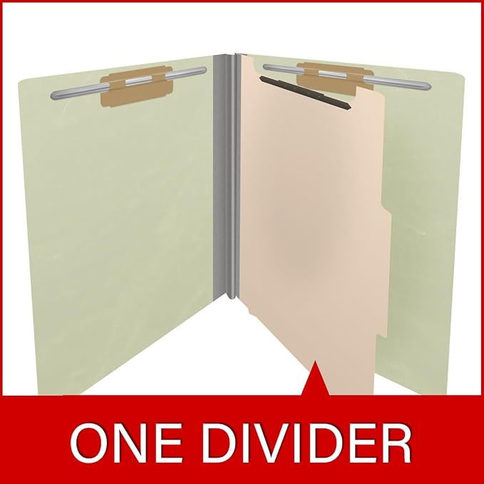 25 Pt. Pressboard Classification Folders, Full Cut End Tab, Letter Size, 1 Divider, Light Green (Box of 10)