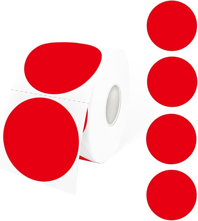 STARLIBOO 2 Inch Round Thermal Sticker Labels, Self-Adhesive Round Direct Thermal Stickers - Red, 600 Labels