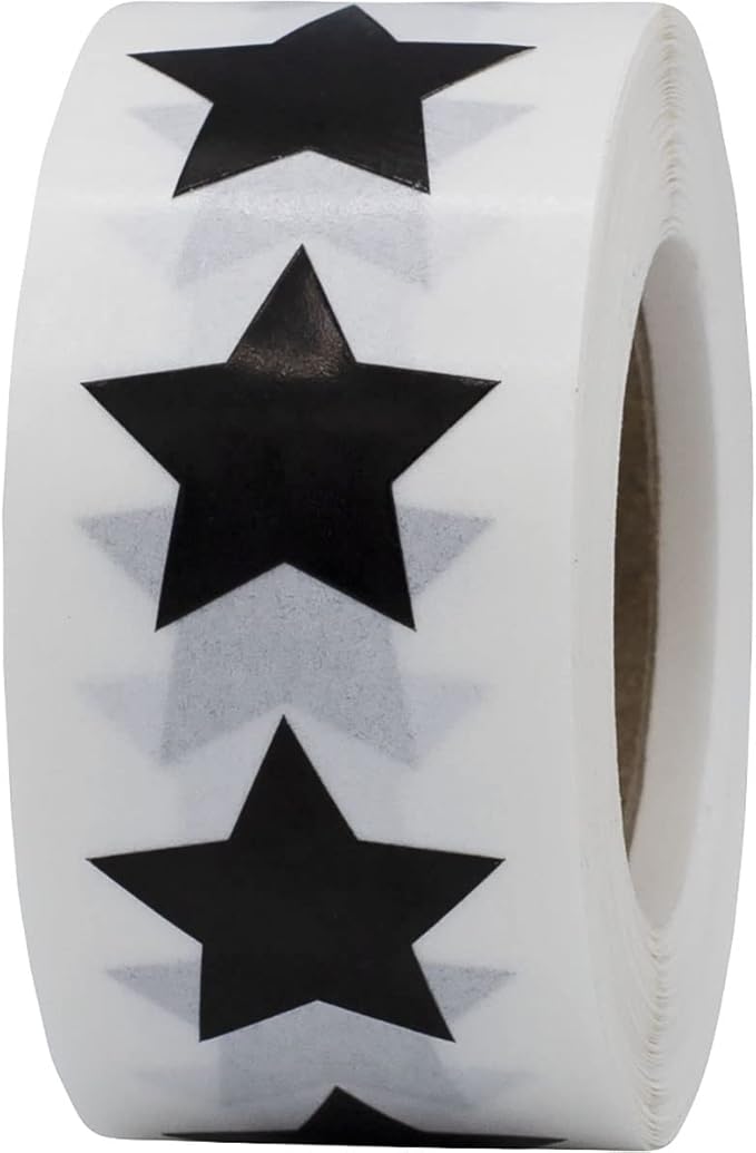 Black Star Stickers, 3/4" Inch, 500 Semi Gloss Labels per Roll - Perfect for Reward Systems, Decorating, and Crafting in Schools, Offices, Home and Personal Use