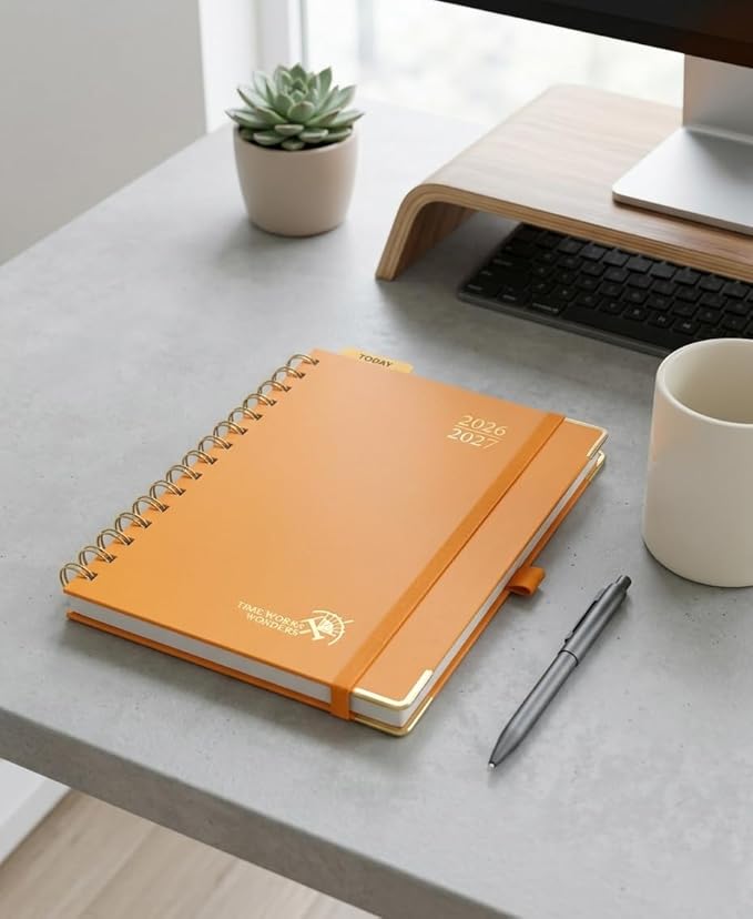 POPRUN 2026-2027 Academic Year Weekly and Monthly Planner Calendar,Jul 2026 - Jun 2027，6.25" x 8.5",Daily Agenda Book & Appointment Book with Hourly Schedule, Tabs, Hardcover, School and Office Supplies - Orange