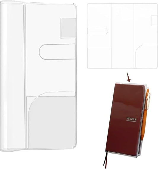 Clear Cover for Hobonichi Weeks, 1-Pack Crystal Clear PVC Protective Sleeve for 2026 Hobonichi Weeks, Waterproof Book Cover with Pen Loop & Pockets for Standard Edition Planner (8.19x7.68 Inch) ﻿ ﻿