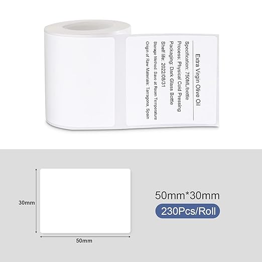 Label Maker Tape Compatible for NIIMBOT B21/B1/B3S, Barcode Address Label Printer Paper Waterproof Anti-Oil Scratch-Resistant Sticker White 1.97"x1.18"(50 * 30mm) 230 Labels