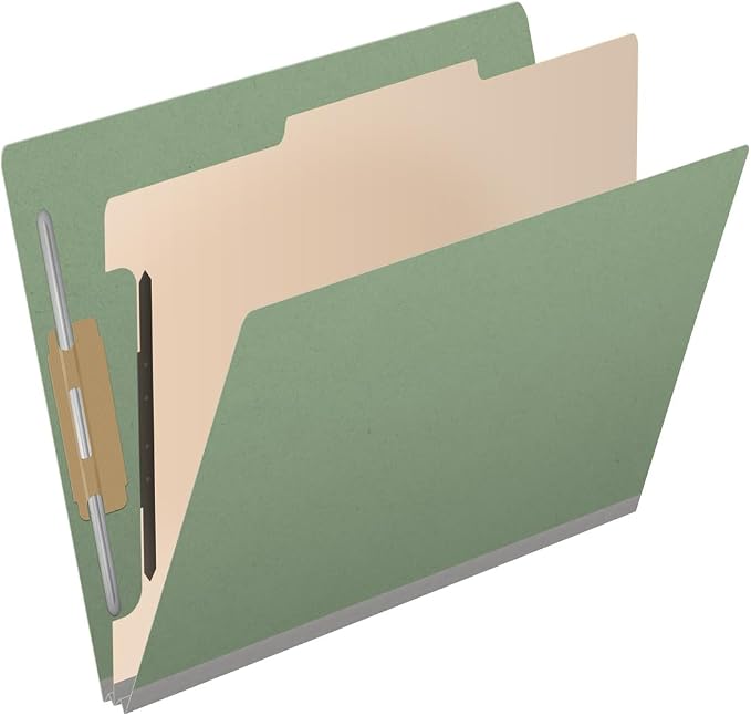 Pressboard Classification Folders, Full Cut End Tab, Letter Size, 1 Divider, Green (Box of 10)