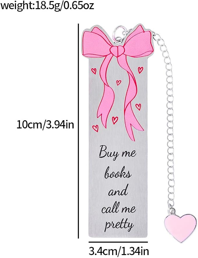 ZhuoXing Pink Bowknot Stainless Steel Bookmark - Cute Bowknot Patterns & Heart Pendants, Ideal for Female Readers, Set of 5