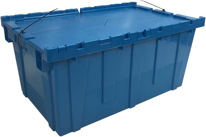 Storage and Packing Plastic Tote Crate Attached Lid Flip Top, 27"x16.9"x12.5", Storage Bins With Lids, Plastic Stackable Organization Crates For Home, Closet Space Saving,