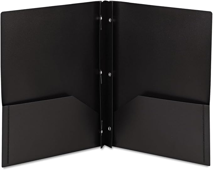 Smead Poly Two-Pocket Folder, Three-Hole Punch Prong Fasteners, Letter Size, Black, 6 per Pack (87725)