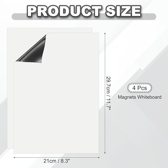 PATIKIL Dry Erase Board, A4 4 Pack Magnets Whiteboard Fridge Calendar to Do List Magnetic Board Office Supplies for Home Kitchen Refrigerator Desk Wall, White