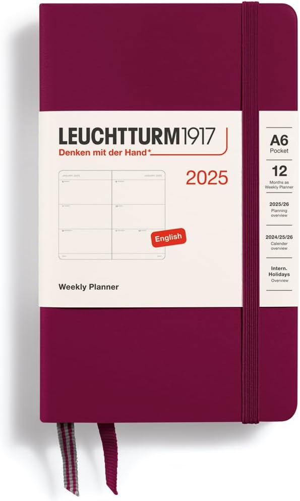 LEUCHTTURM1917 - Weekly Planner 2025, Hardcover, Pocket (A6), Port Red (Jan 1 - Dec 31, 2025)