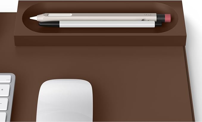 elago Smart Magnetic Desk Mat Pencil Tray – Soft Silicone Organizer for Office Supplies, AirPods, Glasses, Pens – Noise-Free, Non-Slip, Washable, Item for Desk Management [Medium] (Brown)